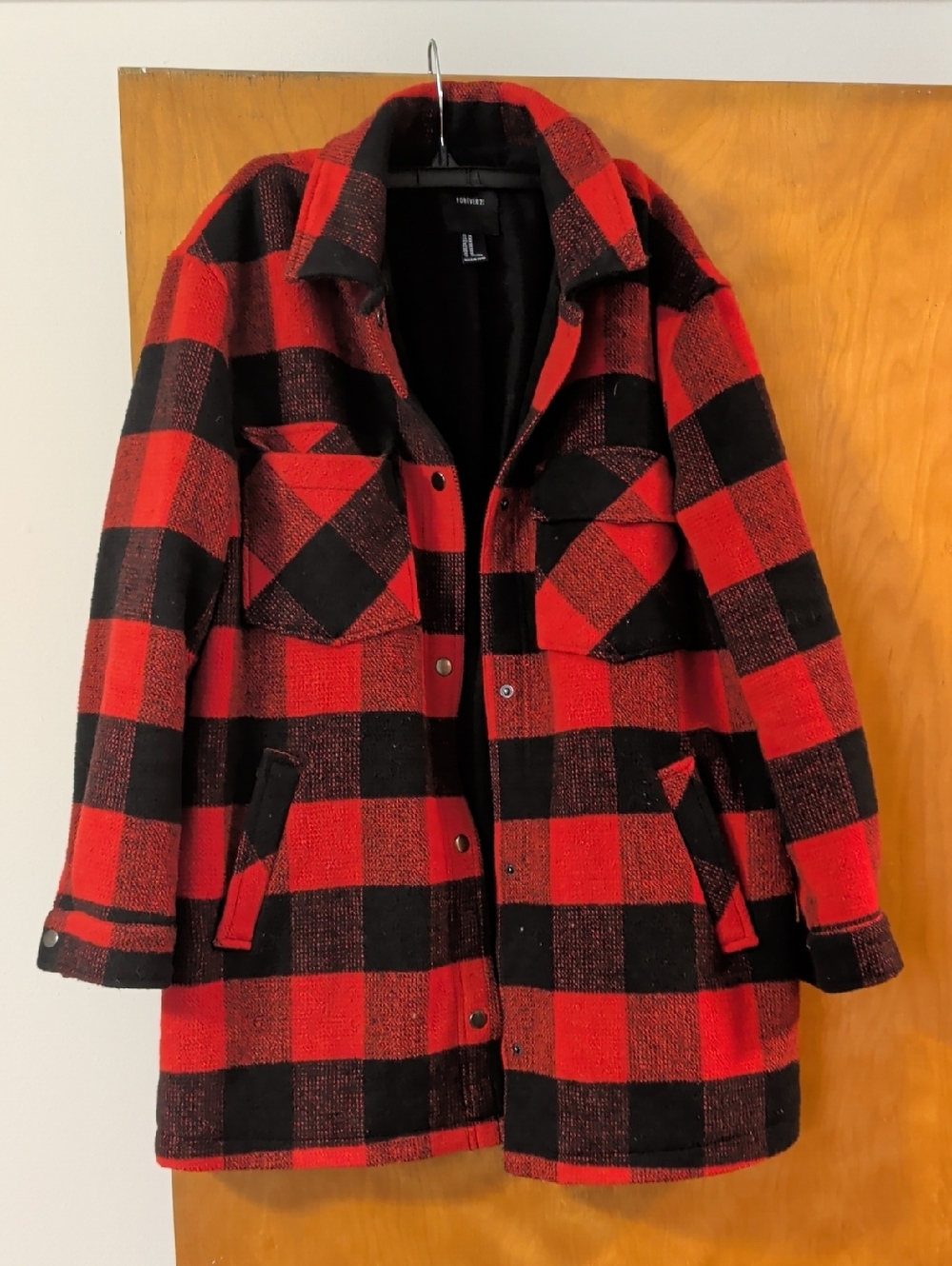 Forever 21 Red and Black Buffalo Plaid Button-Up Coat